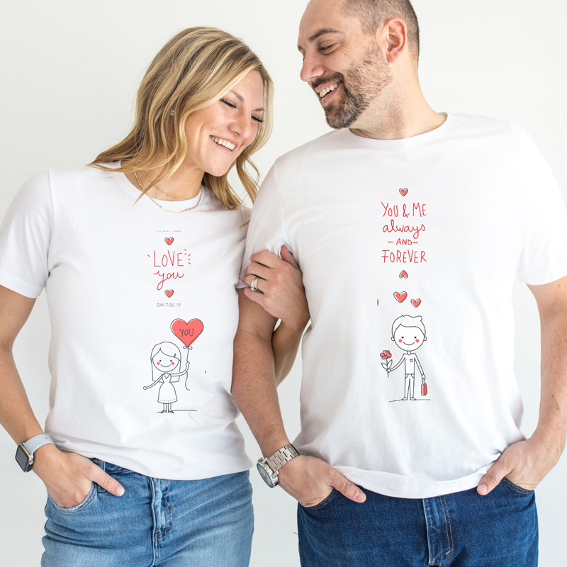 Set tricouri pentru cuplu personalizate Valentines Day VD2444 You and me forever