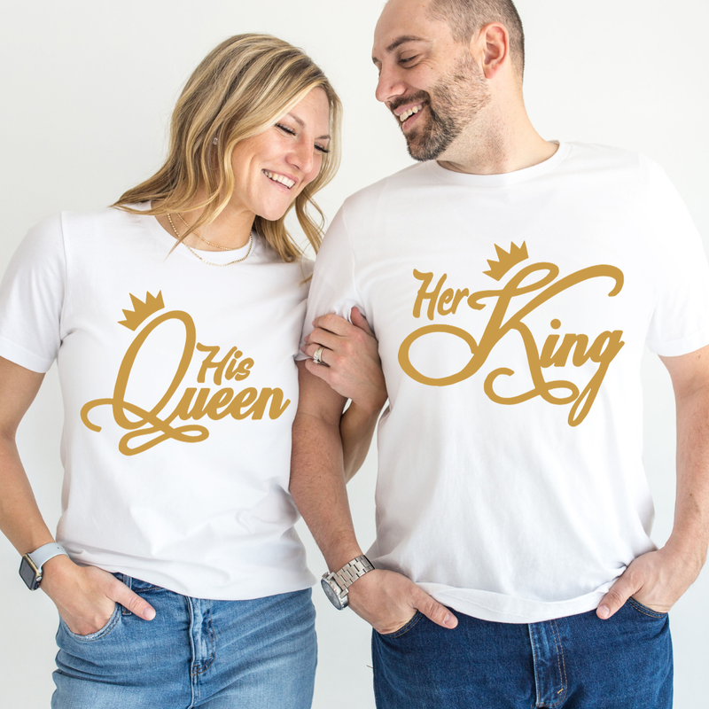 Set tricouri pentru cuplu personalizate Valentines Day VD2423 His Queen