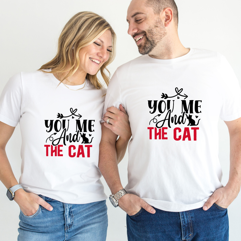 Set tricouri pentru cuplu personalizate Valentines Day VD2439 You Me and The cat