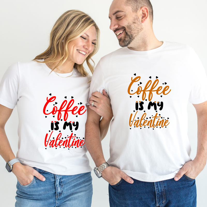 Set tricouri pentru cuplu personalizate Valentines Day VD2434 Coffee is my valentine