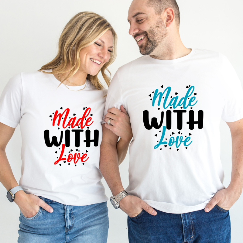 Set tricouri pentru cuplu personalizate Valentines Day VD2431 made with LOVE