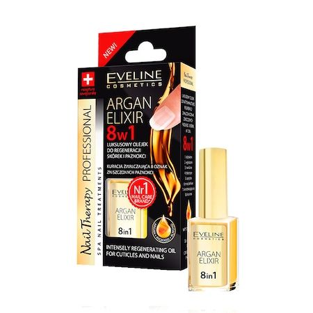 Ulei pentru unghii si cuticule, Eveline Cosmetics, elixir 8 in 1 cu ulei de argan