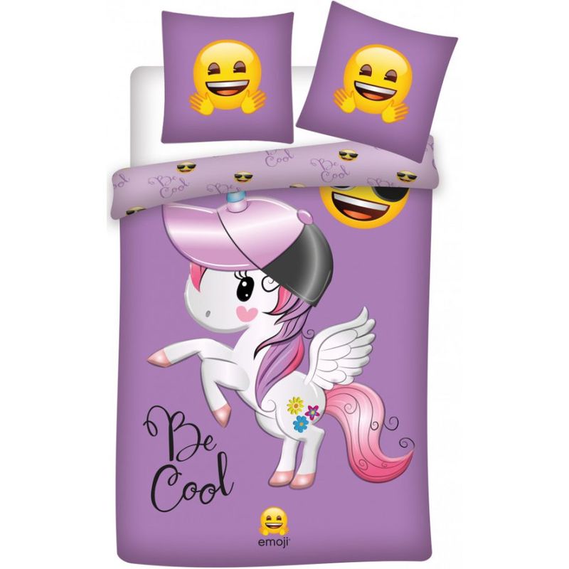 Lenjerie de pat pentru copii Emoji Unicorns  140A 200 cm, 70A 90 cm, Disney, 100% bumbac