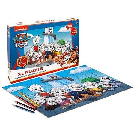 Puzzle Paw Patrol 50 piese si 4 creioane colorate
