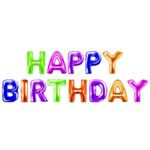 Set 13 baloane litere colorate pentru aniversare in format Happy Birthday, multicolor, 35cm