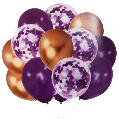 Set 12 baloane transparente cu confetti Mov, Auriu, 30 cm