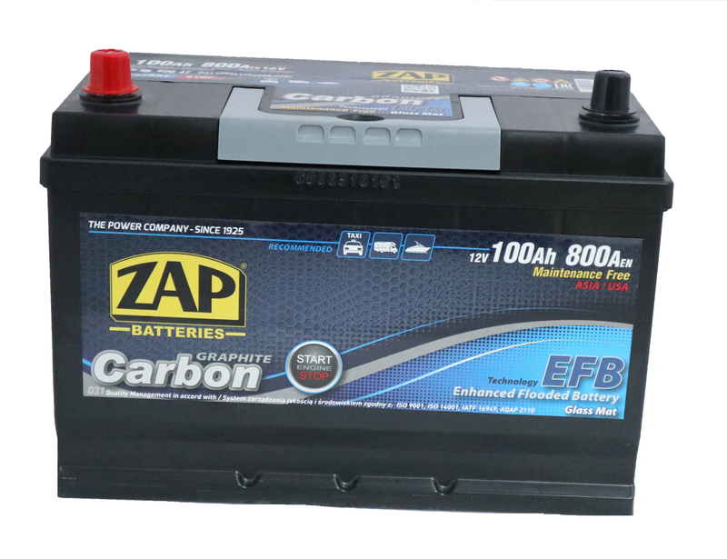 Baterie auto ZAP CARBON EFB Japan Start &amp; Stop 100Ah borna inversa