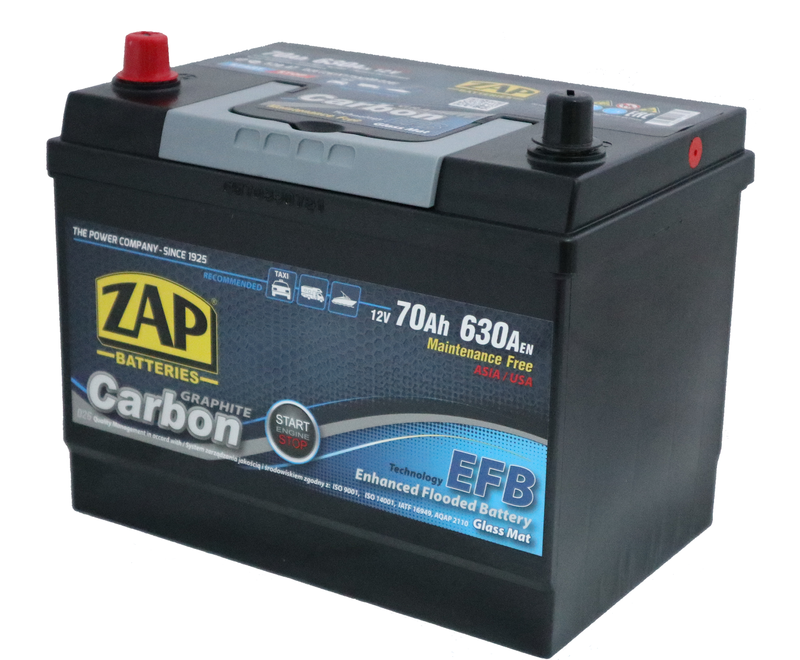 Baterie auto ZAP CARBON EFB Japan Start &amp; Stop 70Ah borna inversa