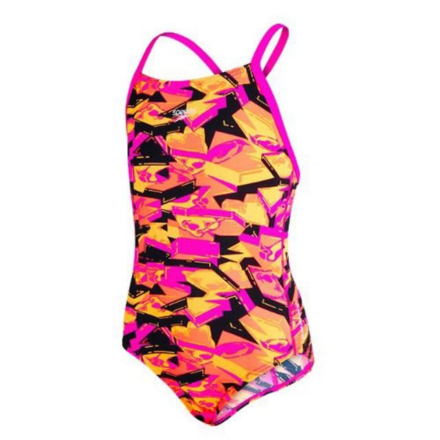 Costum de baie Allover SplashBack Speedo pentru fete negru roz